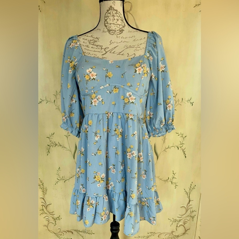Floral Blue Smocked Dress by Inspired Hearts Size XL